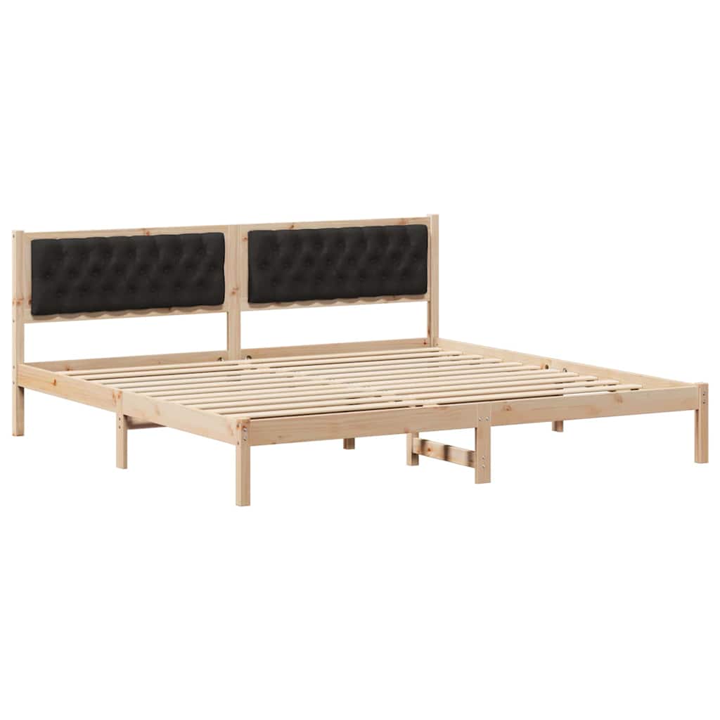 Bedframe met hoofdeinde Zwart 200 x 200 cm Massief grenenhout is nu te koop bij PeponiXL, paradijselijk wonen!