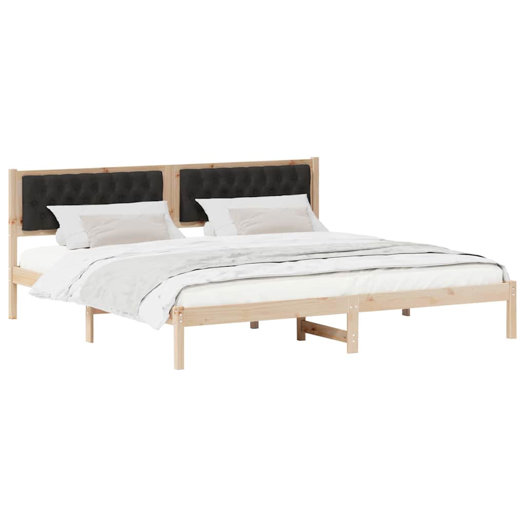 Bedframe met hoofdeinde Zwart 200 x 200 cm Massief grenenhout is nu te koop bij PeponiXL, paradijselijk wonen!