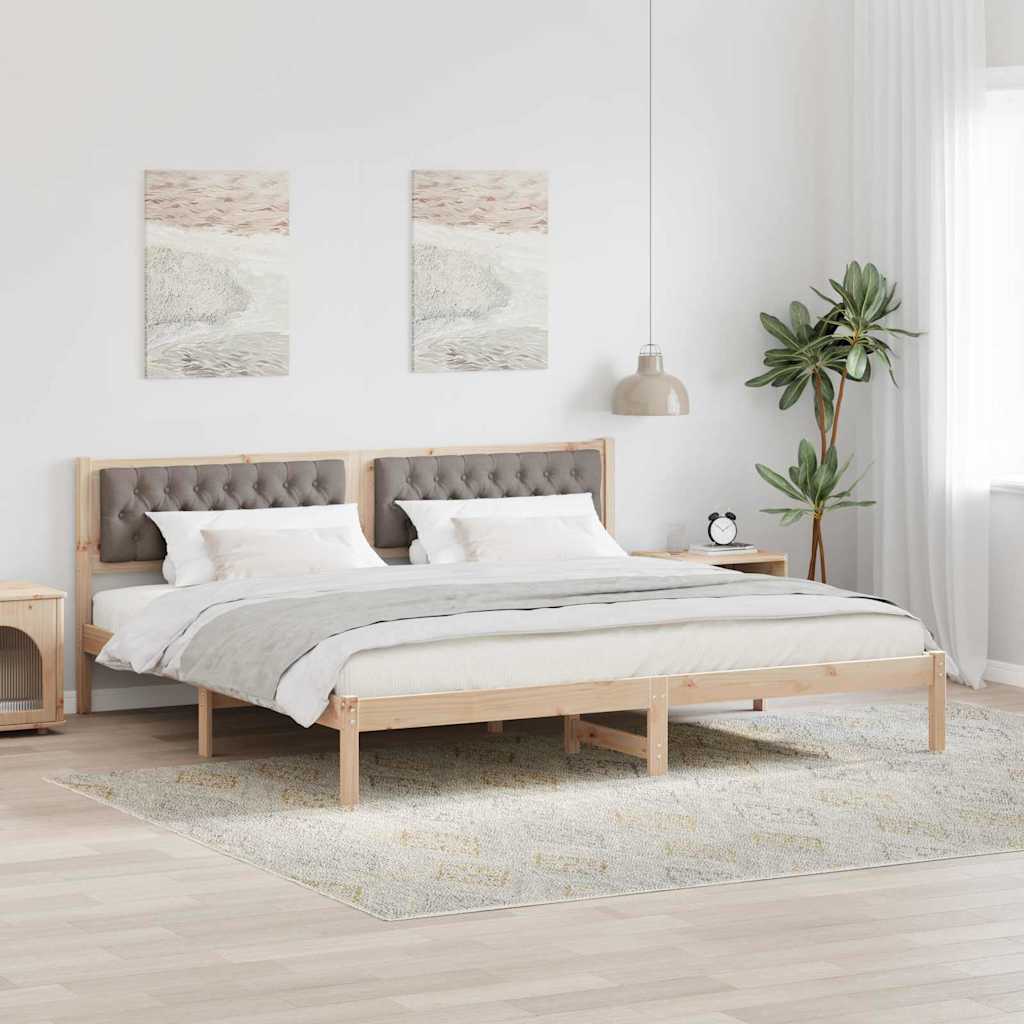 Bedframe met hoofdeinde Taupe 200 x 200 cm Massief grenenhout is nu te koop bij PeponiXL, paradijselijk wonen!