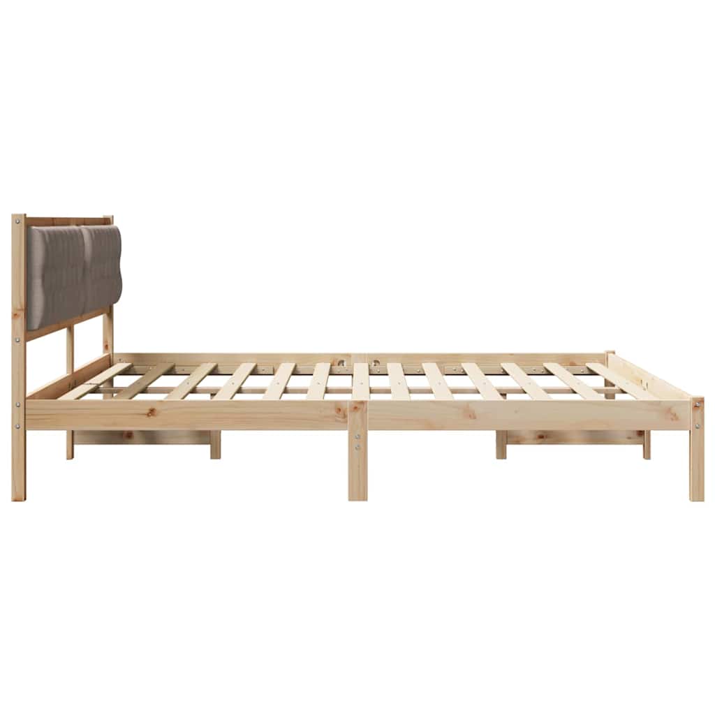 Bedframe met hoofdeinde Taupe 200 x 200 cm Massief grenenhout is nu te koop bij PeponiXL, paradijselijk wonen!