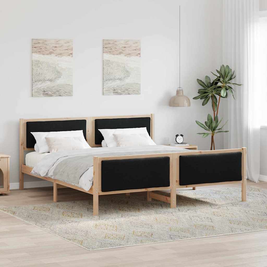 Bedframe met hoofdeinde Zwart 200 x 200 cm Stof is nu te koop bij PeponiXL, paradijselijk wonen!