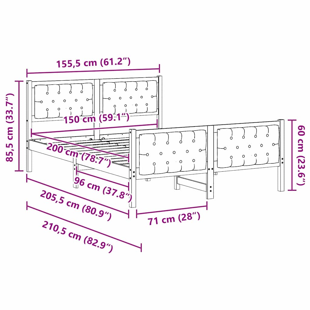 Bedframe Donkergrijs 150 x 200 cm Massief grenenhout is nu te koop bij PeponiXL, paradijselijk wonen!