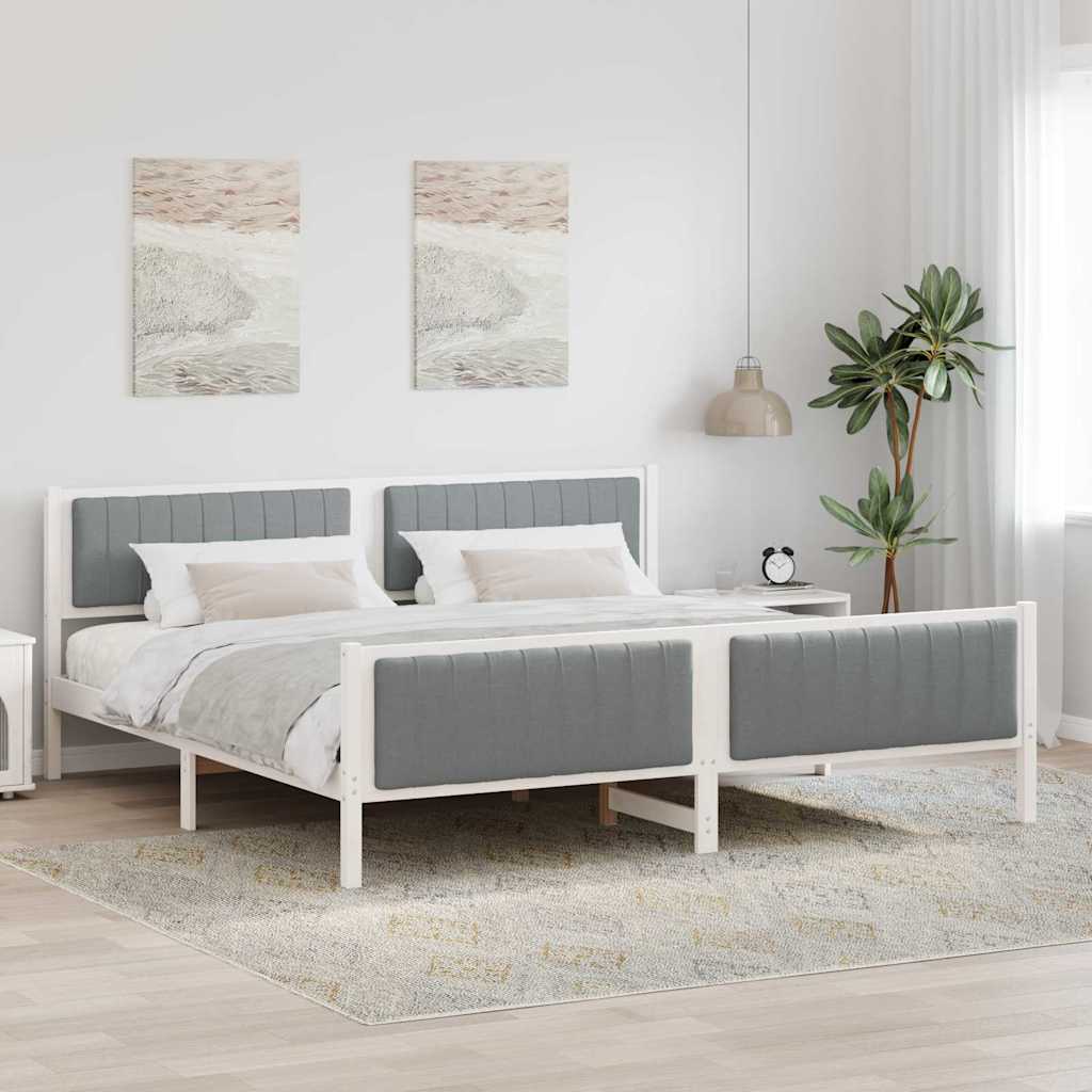 Bedframe Wit en lichtgrijs 200 x 200 cm Massief grenenhout is nu te koop bij PeponiXL, paradijselijk wonen!
