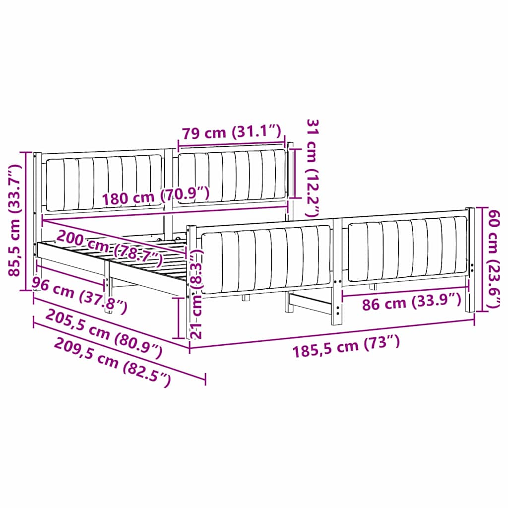 Bedframe Wit en lichtgrijs 180 x 200 cm Massief grenenhout is nu te koop bij PeponiXL, paradijselijk wonen!