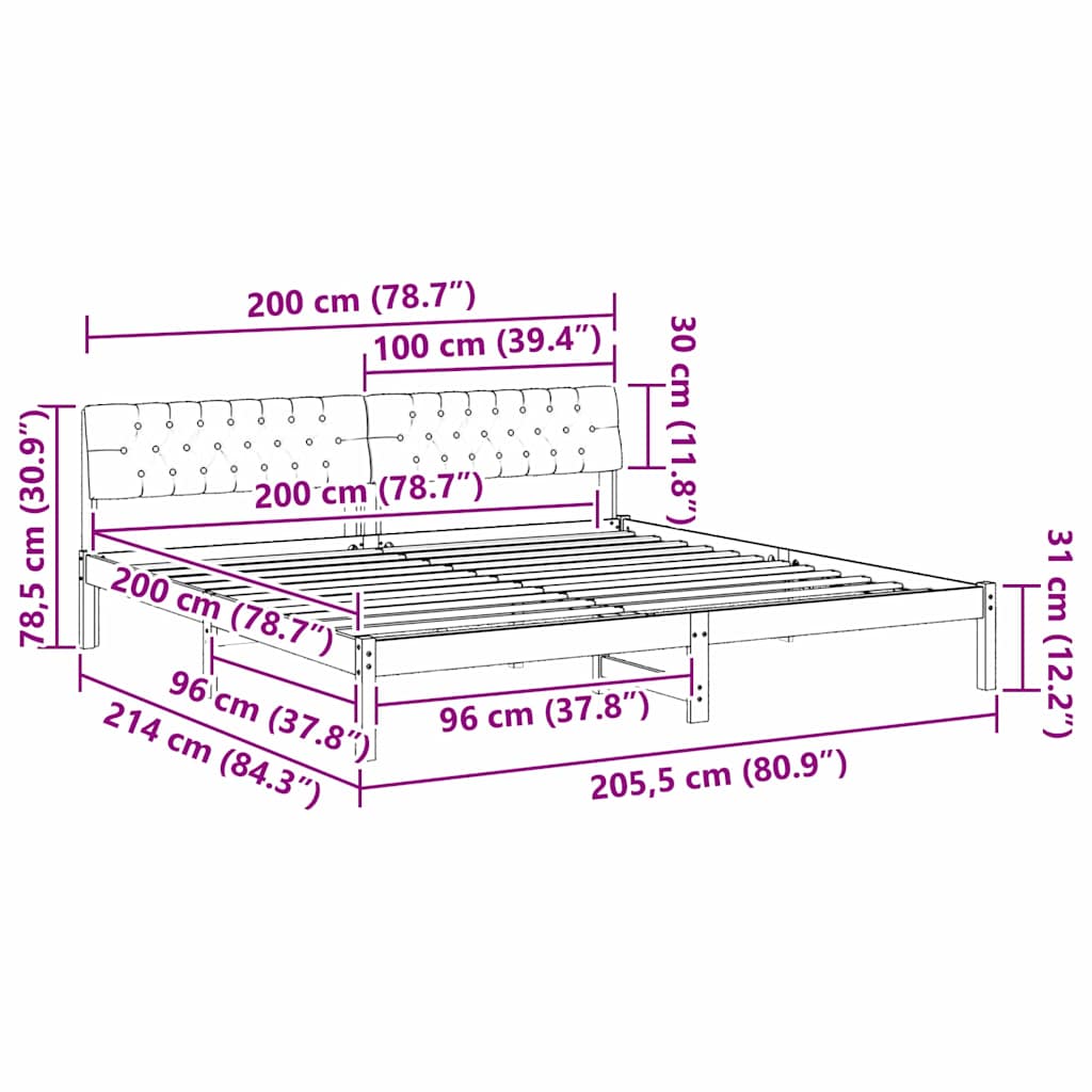 Bedframe Bruin en lichtgrijs 200 x 200 cm Massief grenenhout is nu te koop bij PeponiXL, paradijselijk wonen!