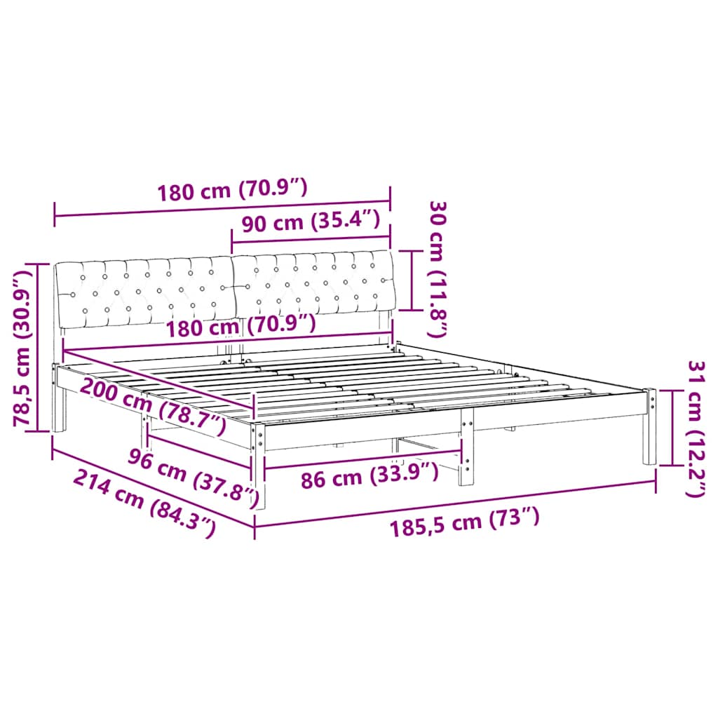 Bedframe Bruin en taupe 180 x 200 cm Massief grenenhout is nu te koop bij PeponiXL, paradijselijk wonen!
