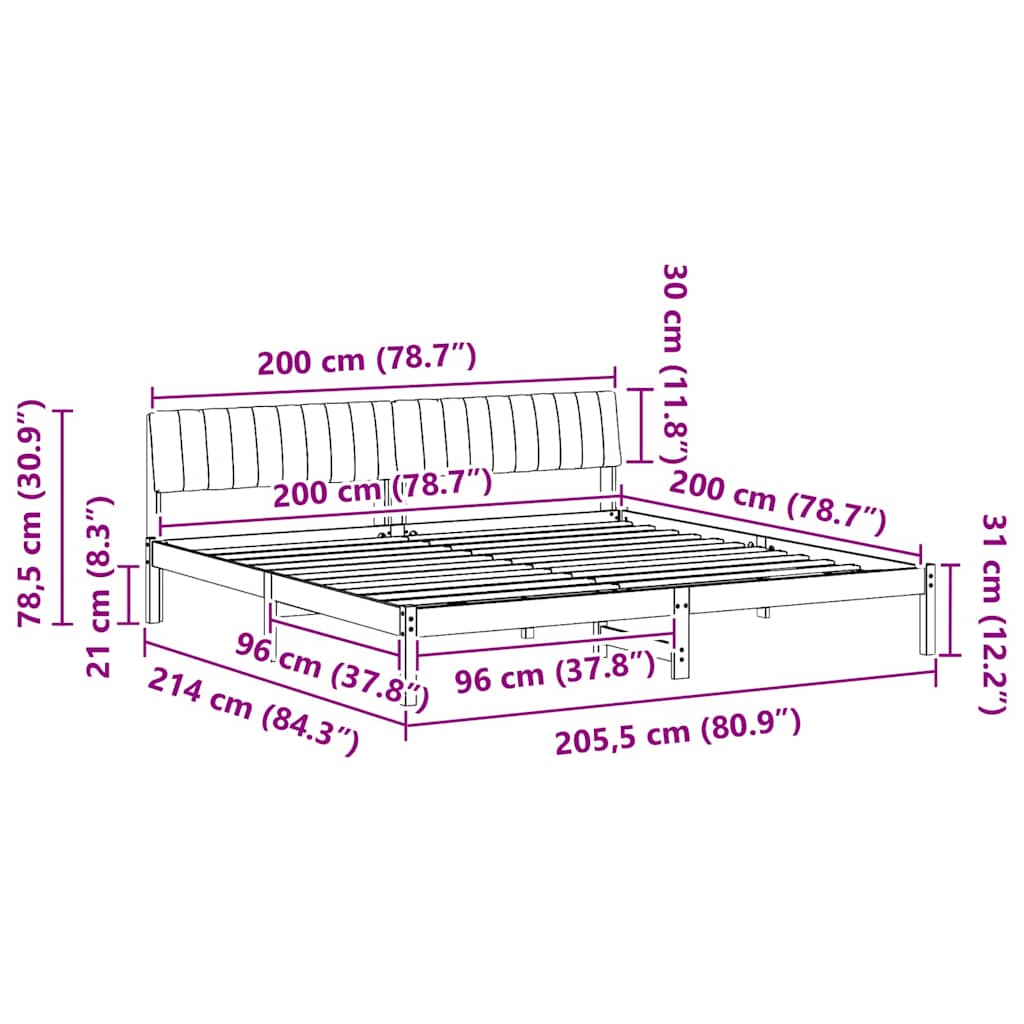 Bedframe Wit en lichtgrijs 200 x 200 cm Massief grenenhout is nu te koop bij PeponiXL, paradijselijk wonen!