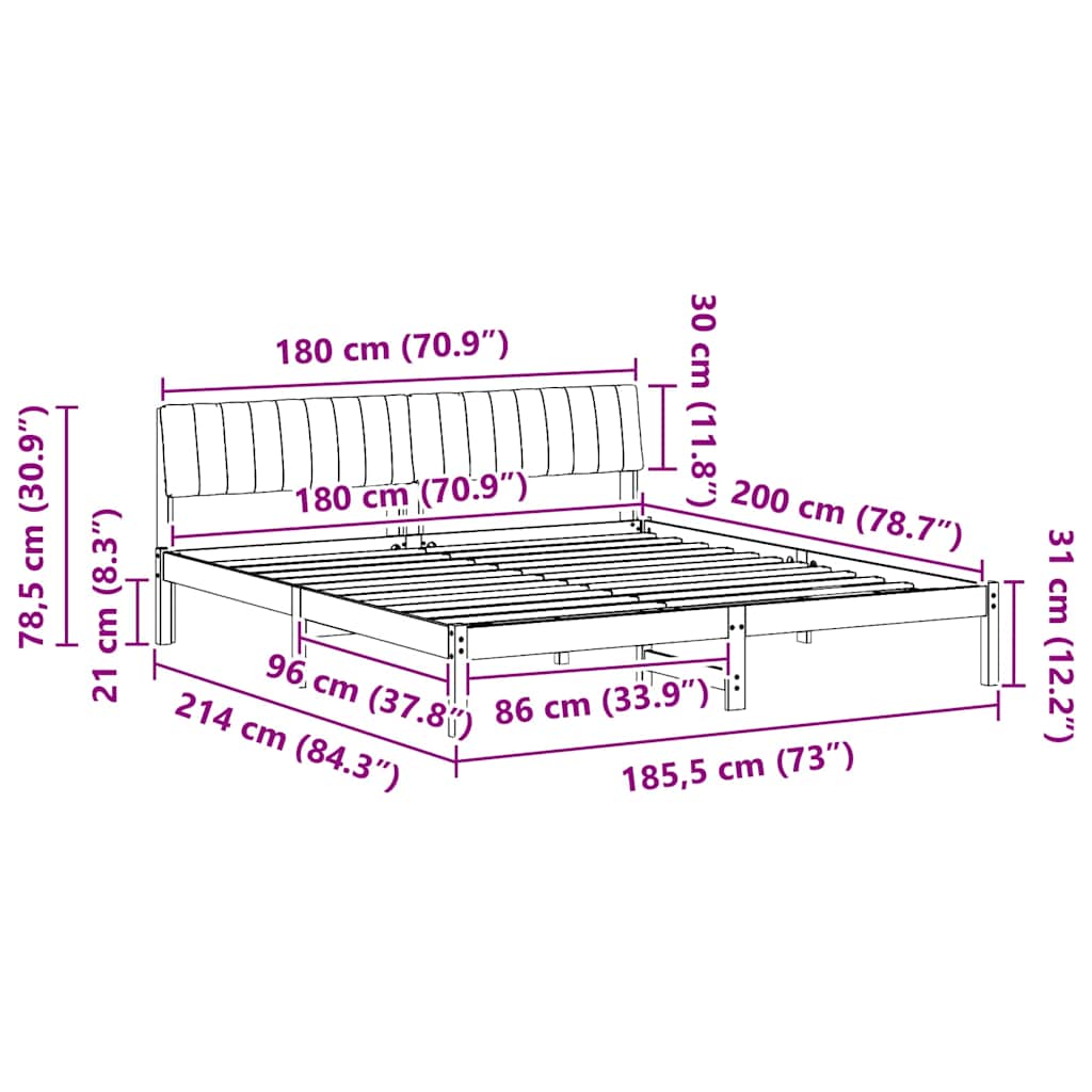 Bedframe Bruin en lichtgrijs 180 x 200 cm Massief grenenhout is nu te koop bij PeponiXL, paradijselijk wonen!