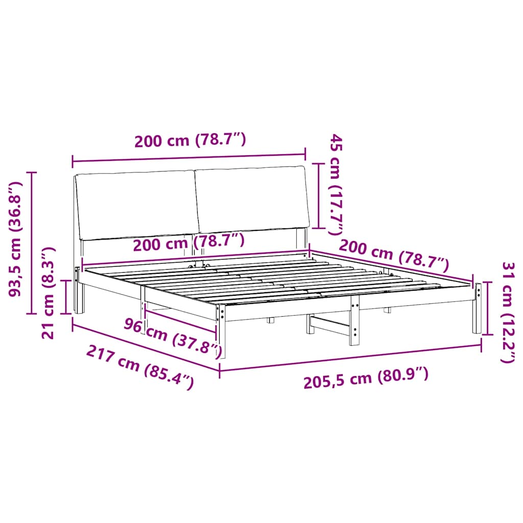Bedframe Wit en lichtgrijs 200 x 200 cm Massief grenenhout is nu te koop bij PeponiXL, paradijselijk wonen!