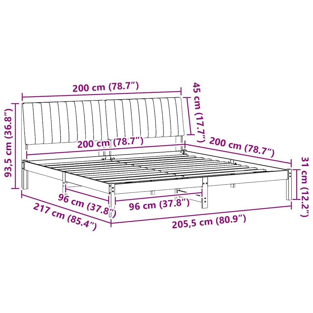 Bedframe met hoofdeinde Wit 200 x 200 cm Massief grenenhout is nu te koop bij PeponiXL, paradijselijk wonen!