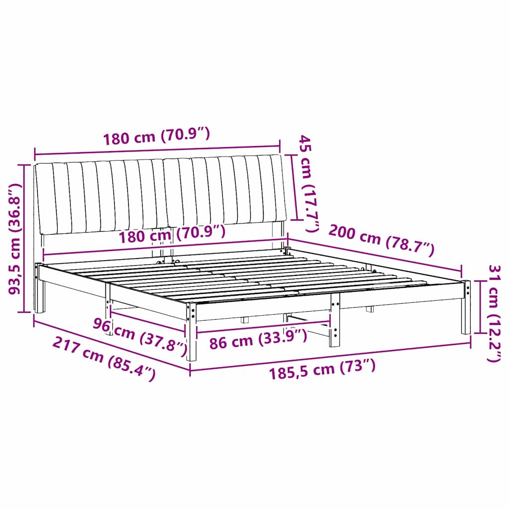 Bedframe met hoofdeinde Bruin 180 x 200 cm Massief grenenhout is nu te koop bij PeponiXL, paradijselijk wonen!