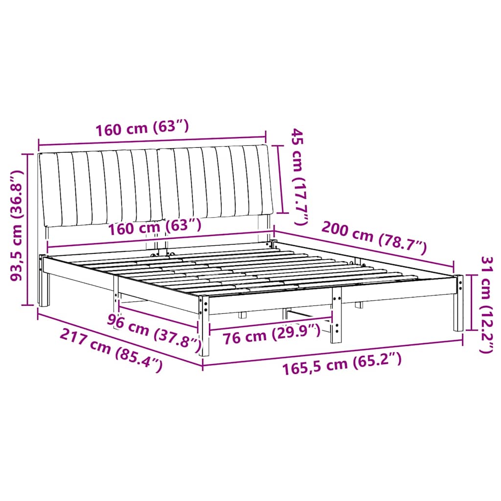 Bedframe met hoofdeinde Bruin 160 x 200 cm Massief grenenhout is nu te koop bij PeponiXL, paradijselijk wonen!