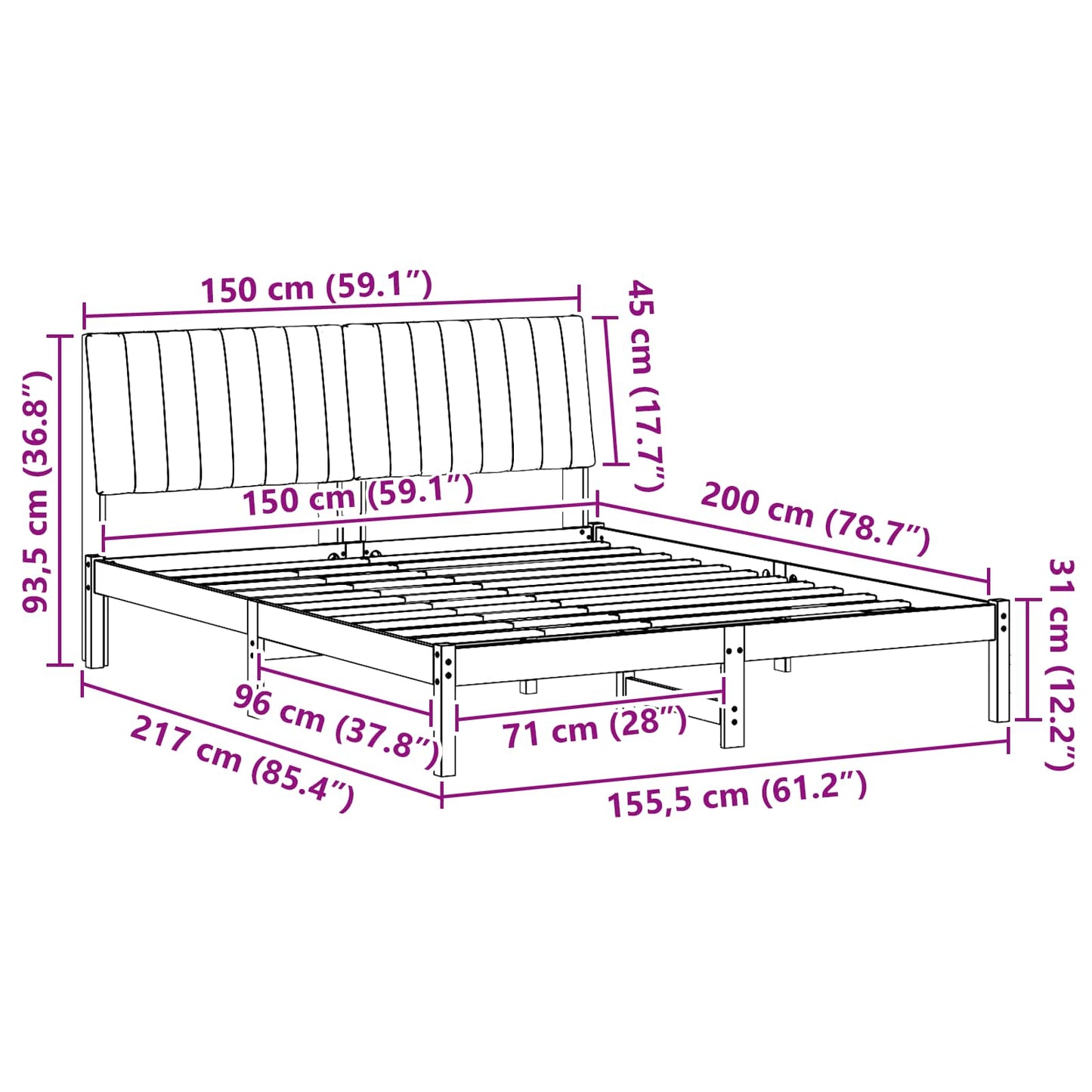 Bedframe met hoofdeinde Wit 150 x 200 cm Massief grenenhout is nu te koop bij PeponiXL, paradijselijk wonen!