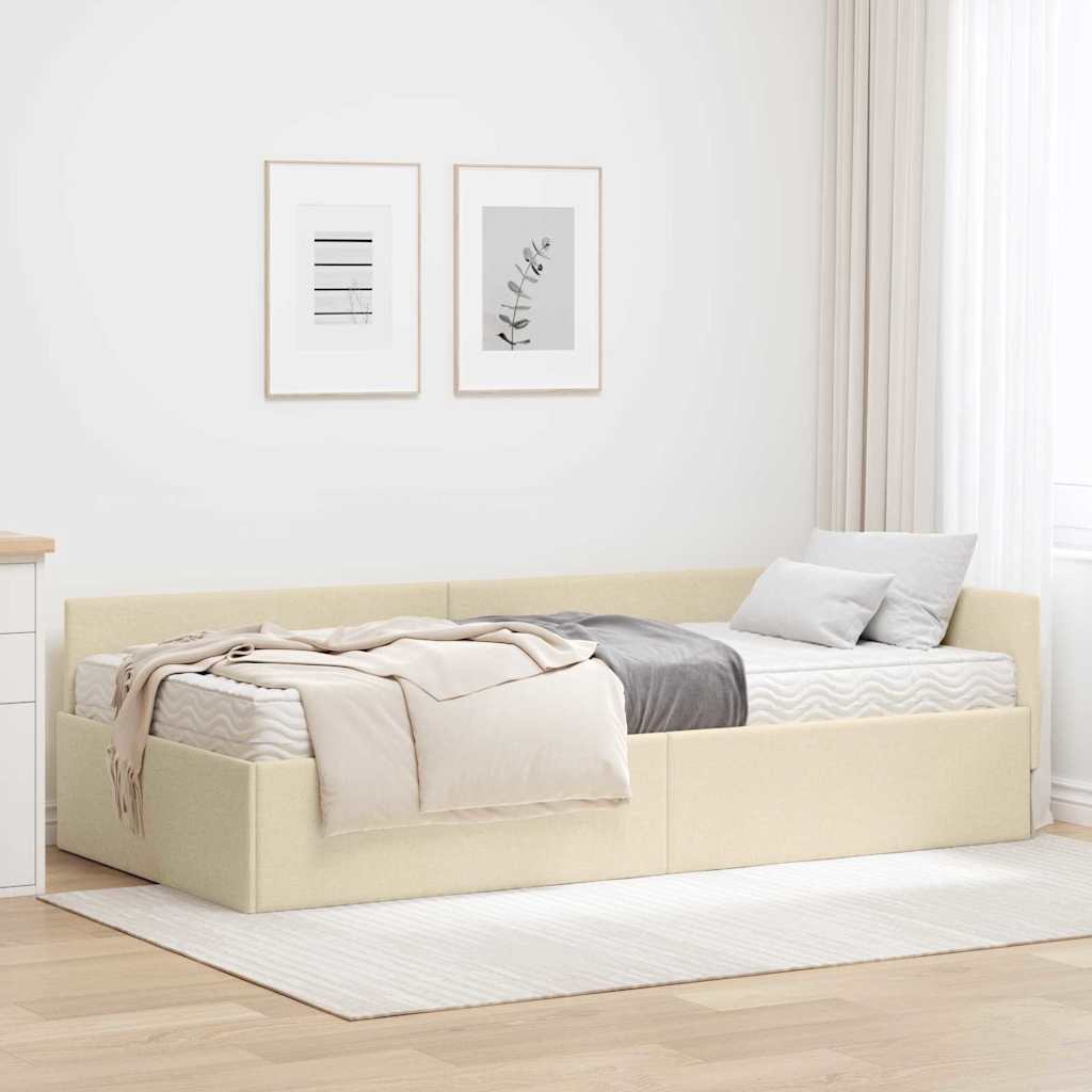 Hoekbedframe met Matras Anders met hoofdeinde 2 pcs Crème Stof is nu te koop bij PeponiXL, paradijselijk wonen!