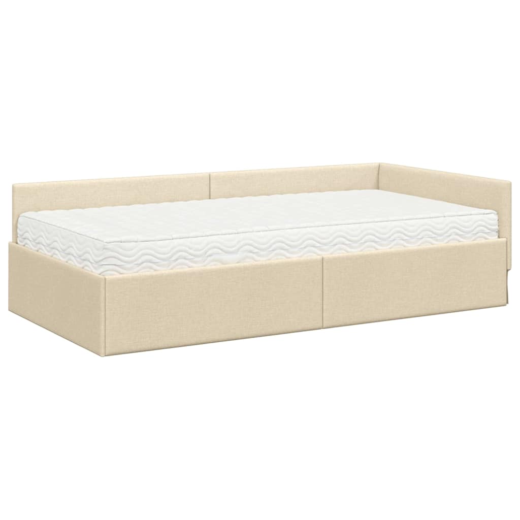 Hoekbedframe met Matras Anders met hoofdeinde 2 pcs Crème Stof is nu te koop bij PeponiXL, paradijselijk wonen!