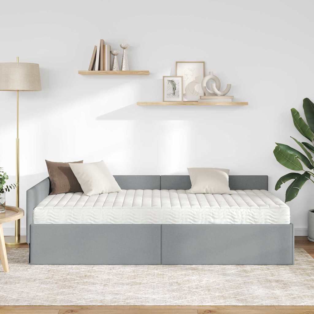 Hoekbedframe met Matras Anders 2 pcs Lichtgrijs Stof is nu te koop bij PeponiXL, paradijselijk wonen!