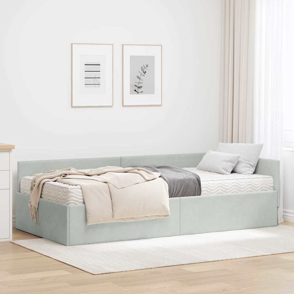Hoekbedframe met Matras Anders 2 pcs Lichtgrijs Fluweel is nu te koop bij PeponiXL, paradijselijk wonen!