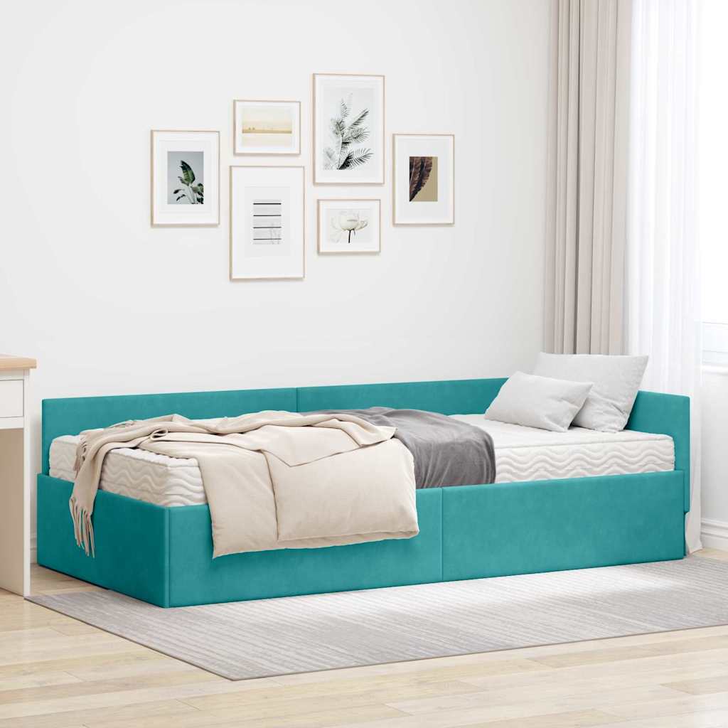 Hoekbedframe met Matras Anders 2 pcs Turquoise Fluweel is nu te koop bij PeponiXL, paradijselijk wonen!