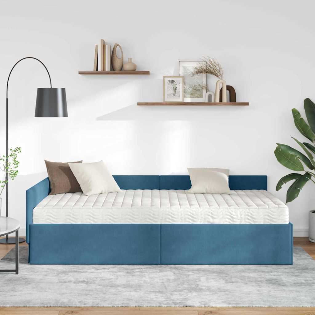 Hoekbedframe met Matras Anders 2 pcs Blauw Fluweel is nu te koop bij PeponiXL, paradijselijk wonen!