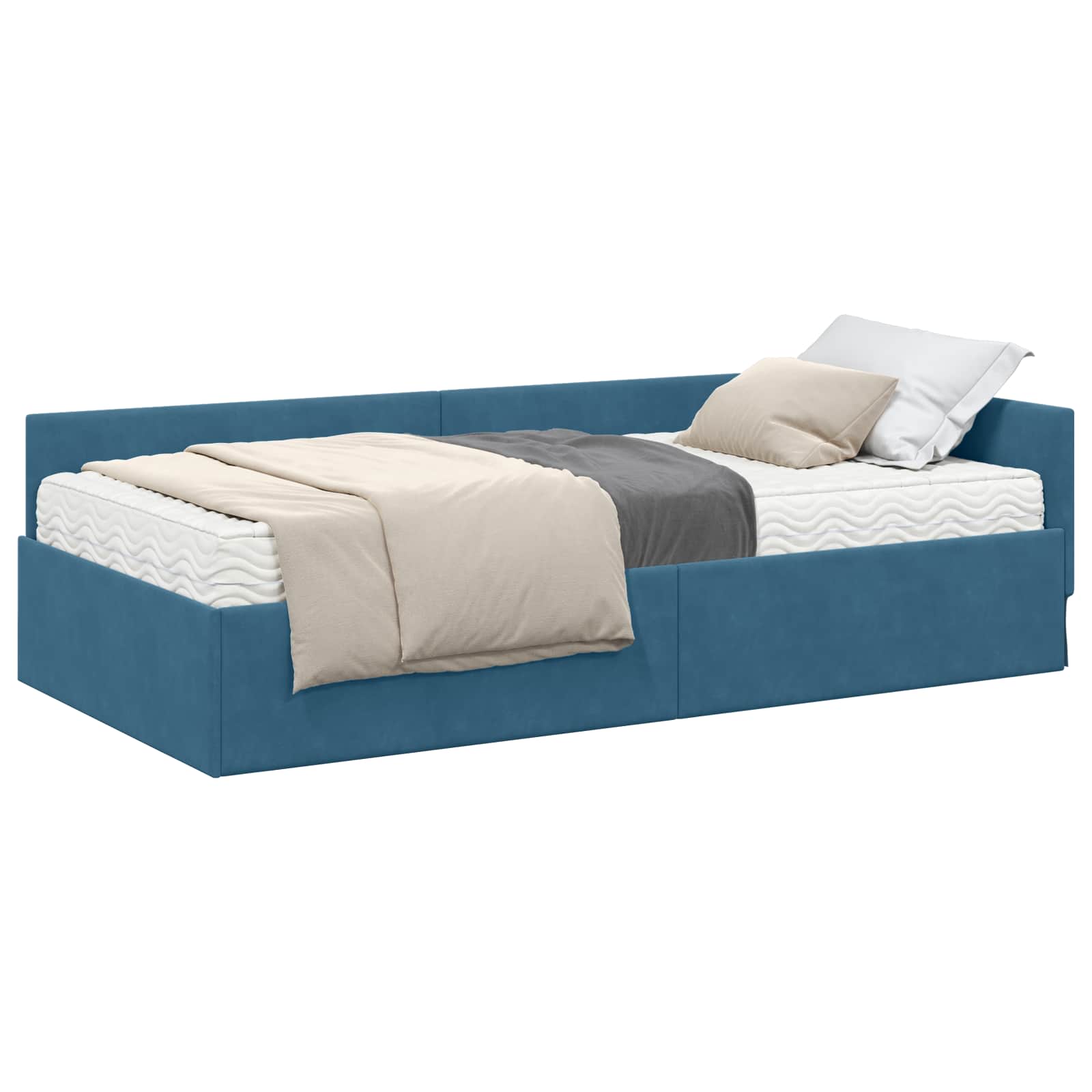 Hoekbedframe met Matras Anders 2 pcs Blauw Fluweel is nu te koop bij PeponiXL, paradijselijk wonen!
