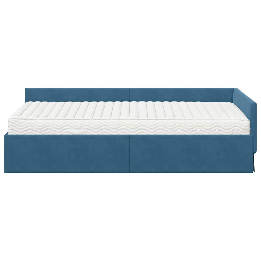 Hoekbedframe met Matras Anders 2 pcs Blauw Fluweel is nu te koop bij PeponiXL, paradijselijk wonen!