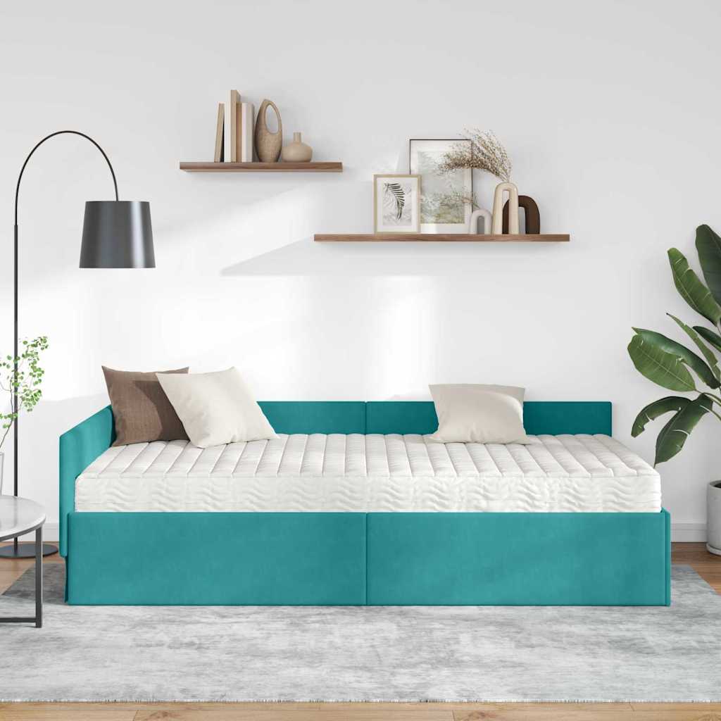 Hoekbedframe met Matras Anders 2 pcs Groen Fluweel is nu te koop bij PeponiXL, paradijselijk wonen!