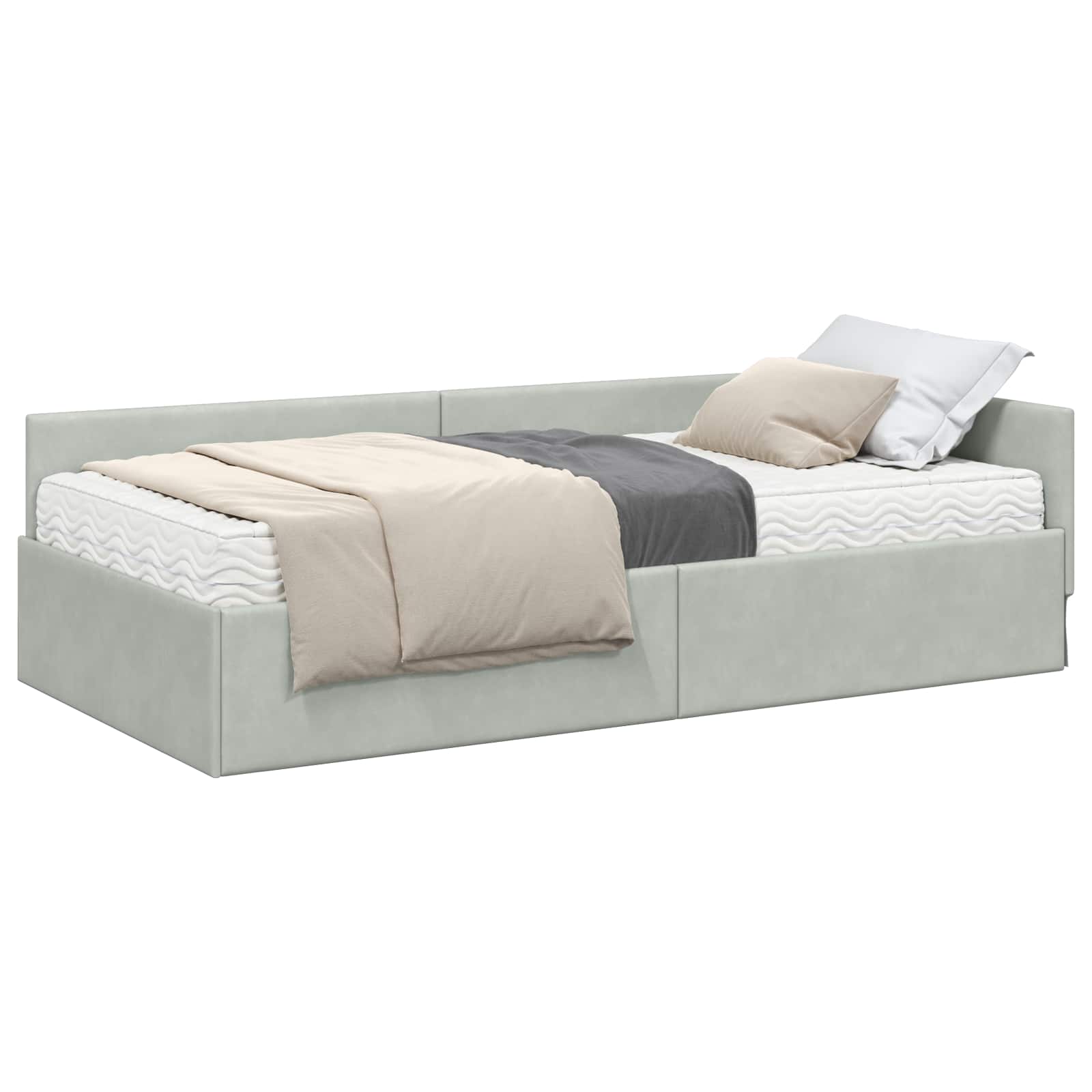 Hoekbedframe met Matras Anders 2 pcs Lichtgrijs Fluweel is nu te koop bij PeponiXL, paradijselijk wonen!