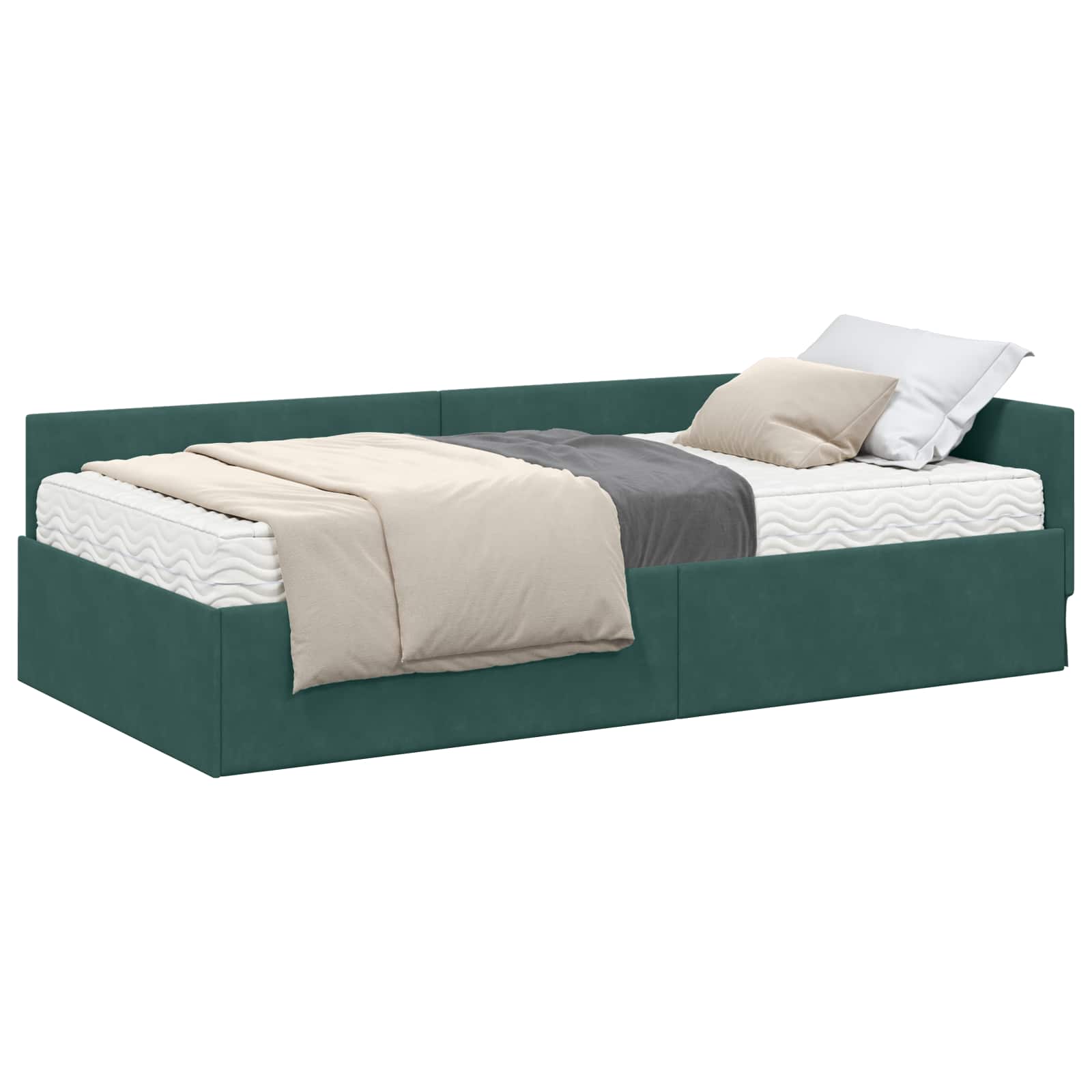 Hoekbedframe met Matras Anders 2 pcs Groen Fluweel is nu te koop bij PeponiXL, paradijselijk wonen!