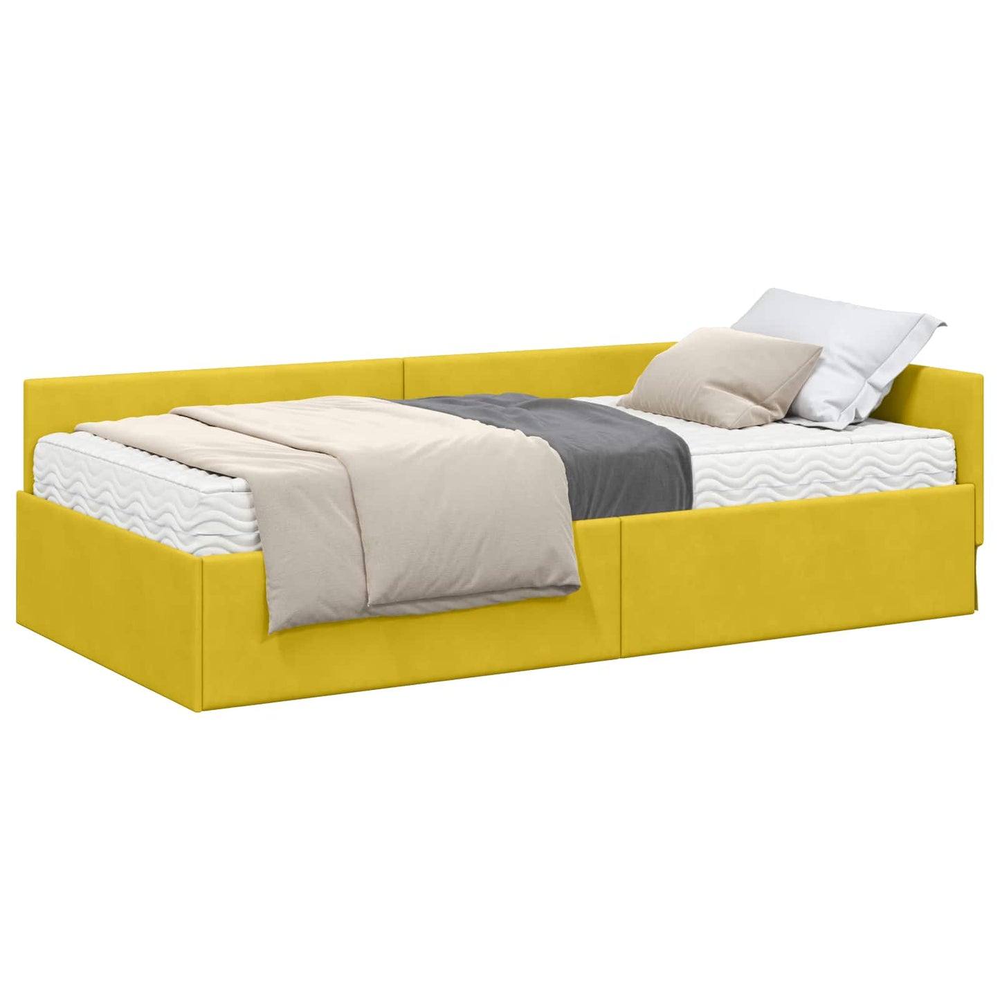 Hoekbedframe met Matras Anders 2 pcs Geel Fluweel is nu te koop bij PeponiXL, paradijselijk wonen!