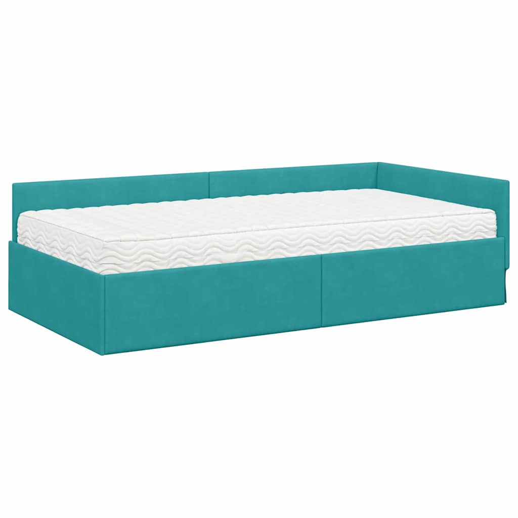 Hoekbedframe met Matras Anders 2 pcs Turquoise Fluweel is nu te koop bij PeponiXL, paradijselijk wonen!