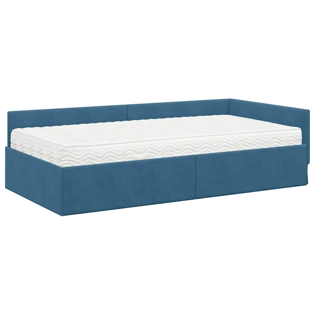 Hoekbedframe met Matras Anders 2 pcs Blauw Fluweel is nu te koop bij PeponiXL, paradijselijk wonen!
