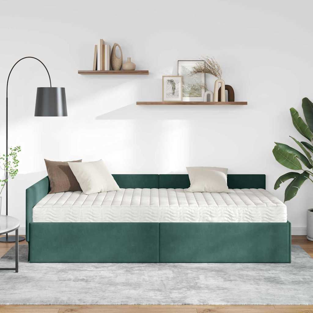 Hoekbedframe met Matras Anders 2 pcs Groen Fluweel is nu te koop bij PeponiXL, paradijselijk wonen!