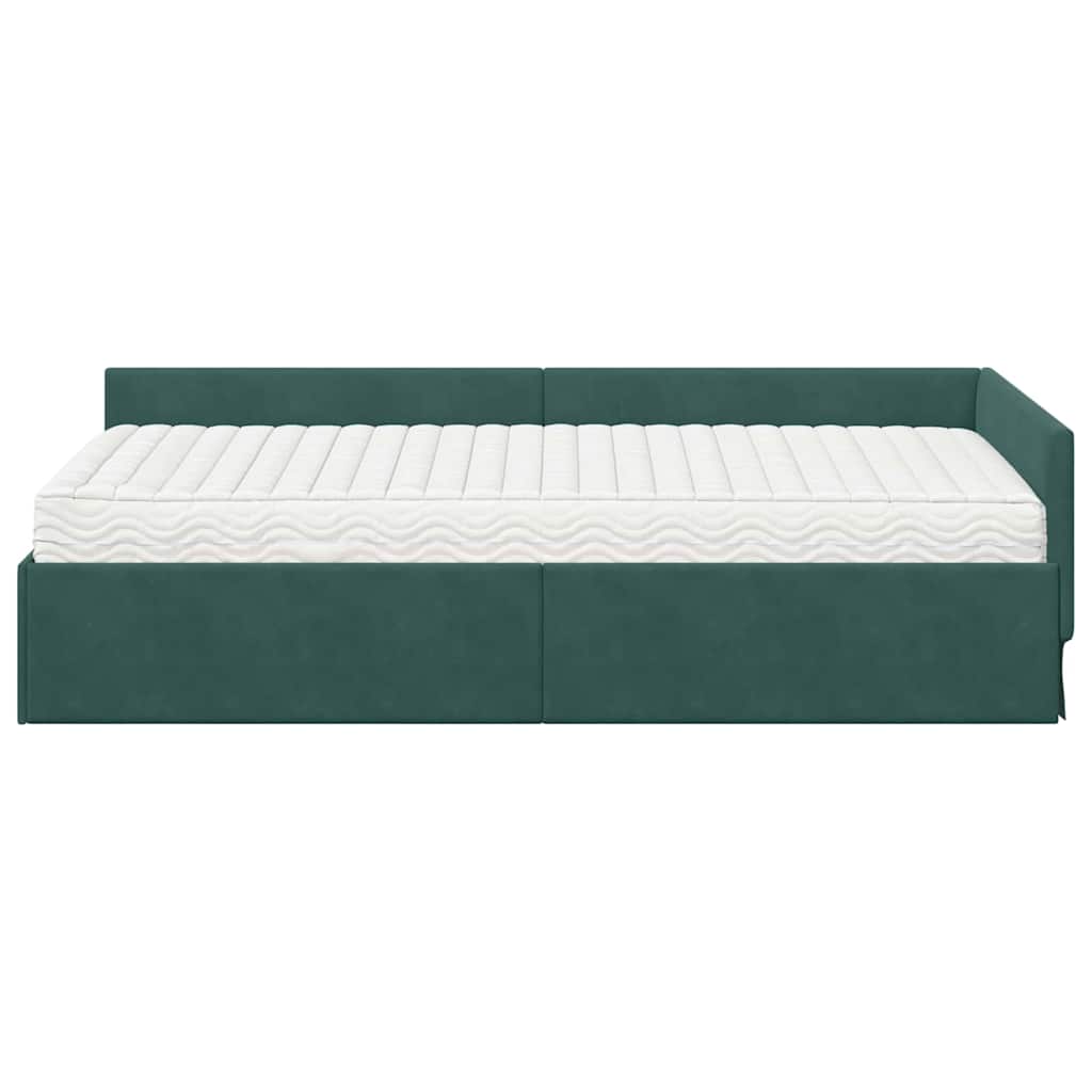 Hoekbedframe met Matras Anders 2 pcs Groen Fluweel is nu te koop bij PeponiXL, paradijselijk wonen!