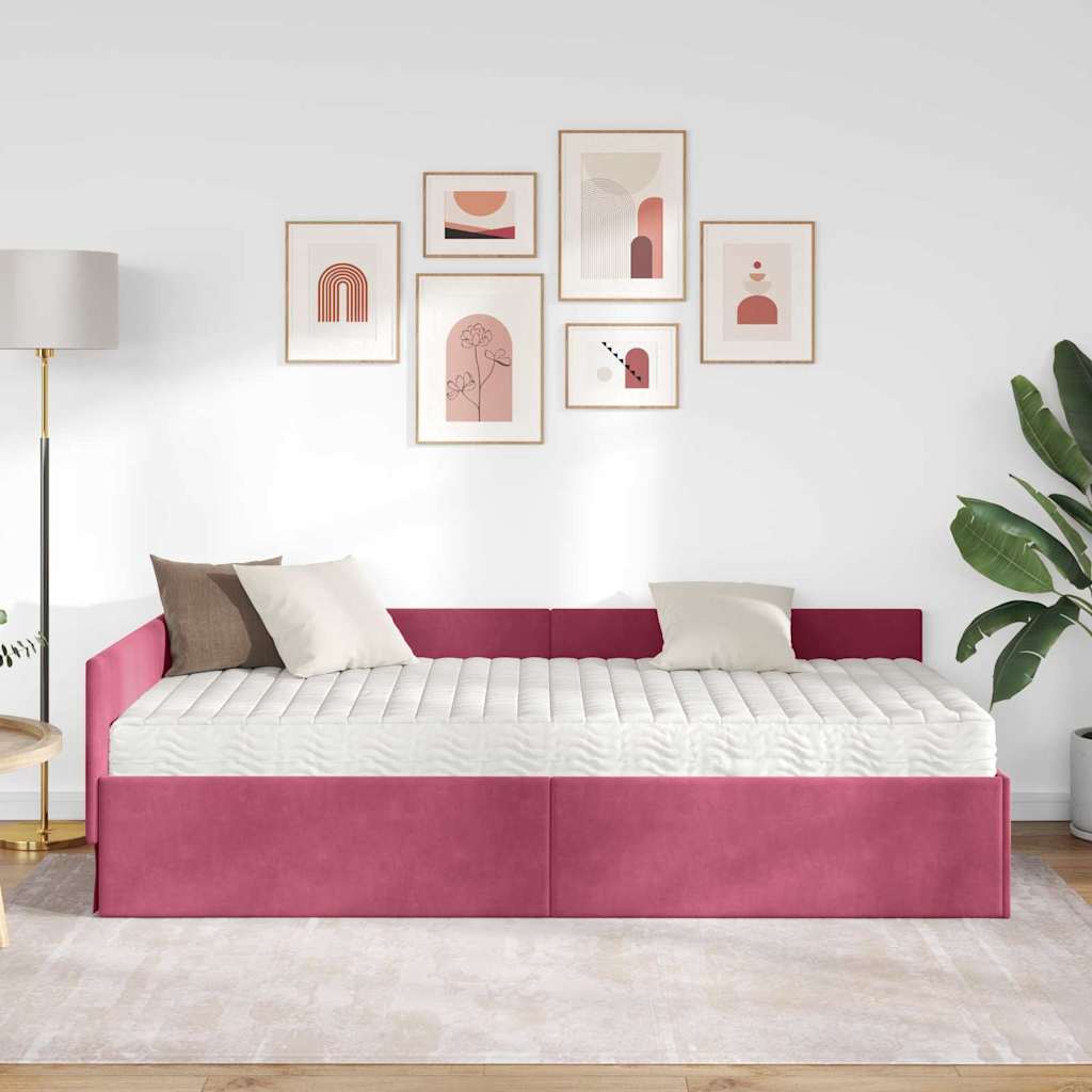 Hoekbedframe met Matras Anders 2 pcs Groen Fluweel is nu te koop bij PeponiXL, paradijselijk wonen!