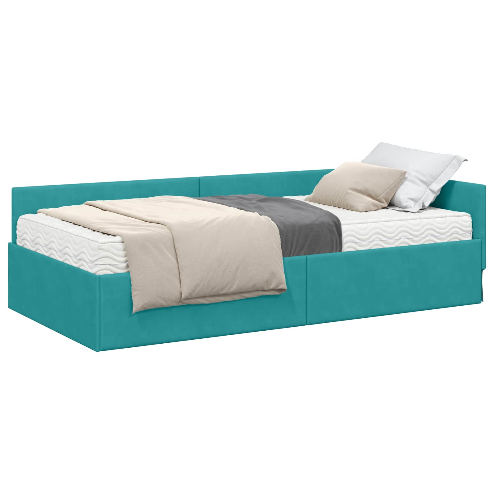 Hoekbedframe met Matras Anders 2 pcs Turquoise Fluweel is nu te koop bij PeponiXL, paradijselijk wonen!