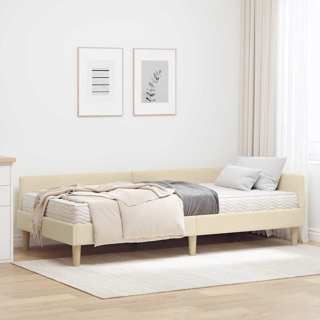 Hoekbedframe met Matras met matras 2 pcs Crème Stof is nu te koop bij PeponiXL, paradijselijk wonen!
