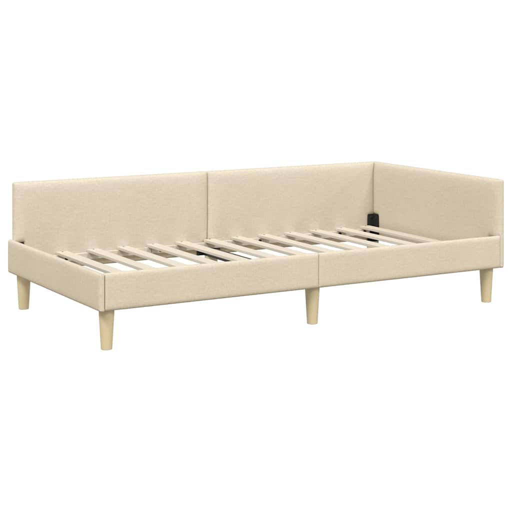 Hoekbedframe met Matras met matras 2 pcs Crème Stof is nu te koop bij PeponiXL, paradijselijk wonen!