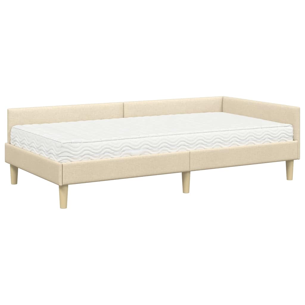 Hoekbedframe met Matras met matras 2 pcs Crème Stof is nu te koop bij PeponiXL, paradijselijk wonen!