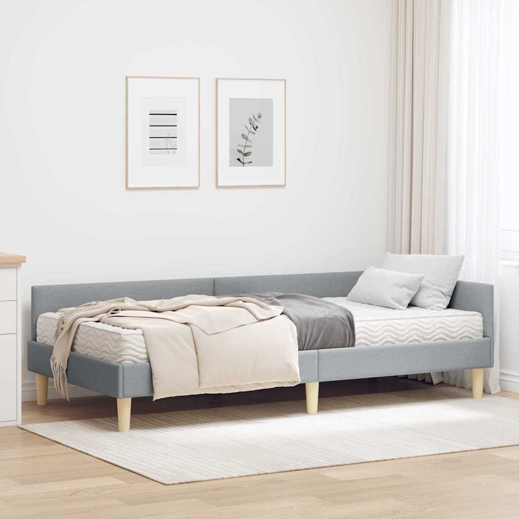 Hoekbedframe met Matras met matras 2 pcs Lichtgrijs Stof is nu te koop bij PeponiXL, paradijselijk wonen!