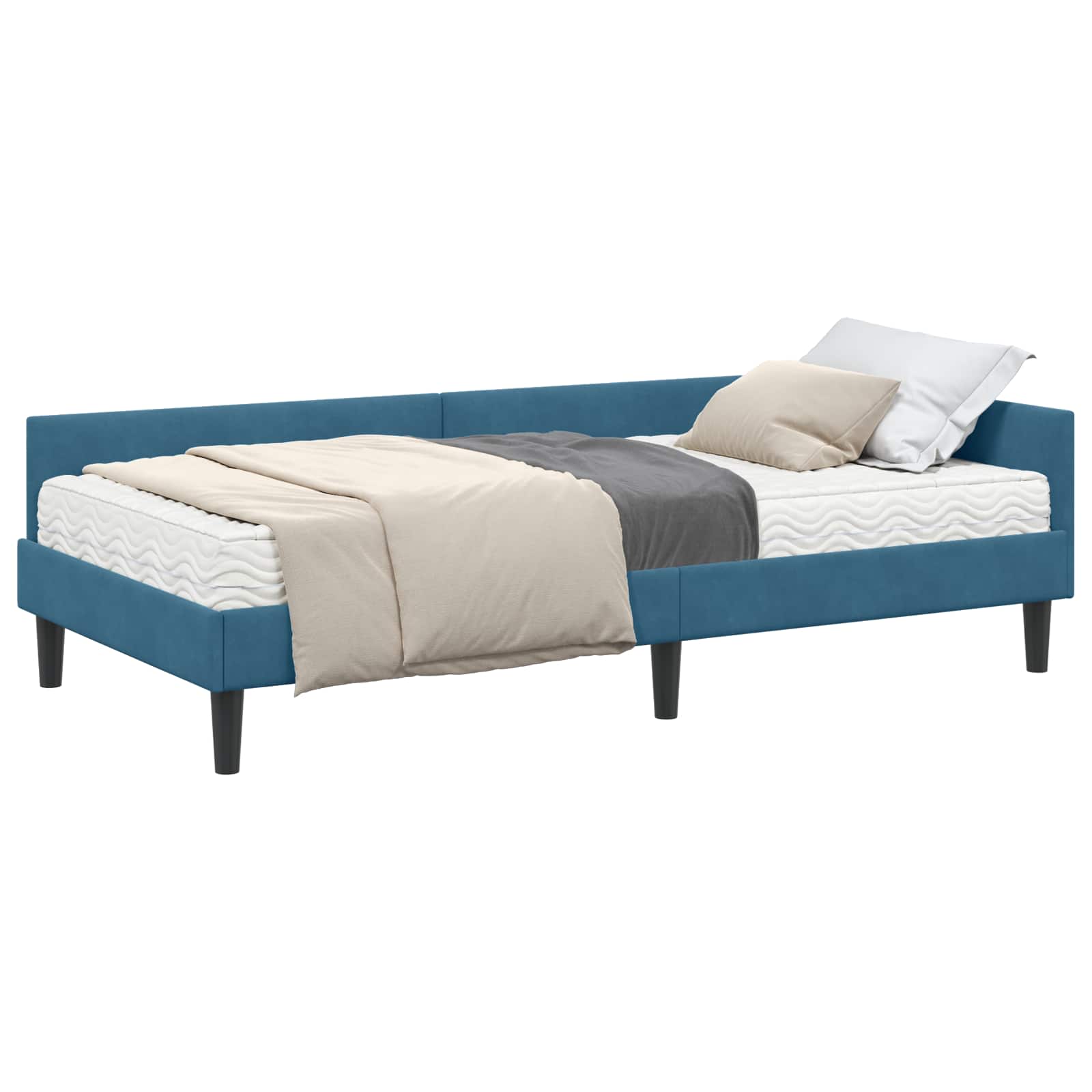 Hoekbedframe met Matras Anders 2 pcs Blauw Fluweel is nu te koop bij PeponiXL, paradijselijk wonen!