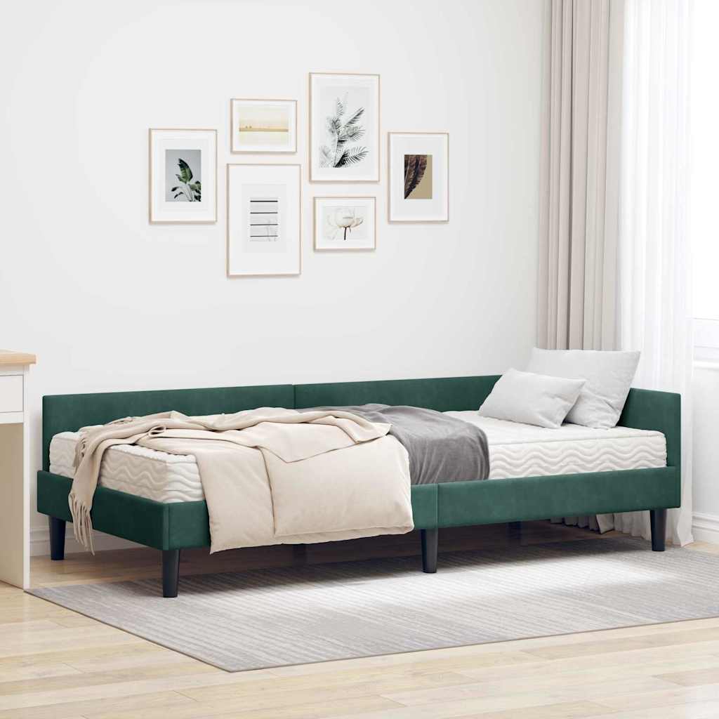 Hoekbedframe met Matras Anders 2 pcs Groen Fluweel is nu te koop bij PeponiXL, paradijselijk wonen!