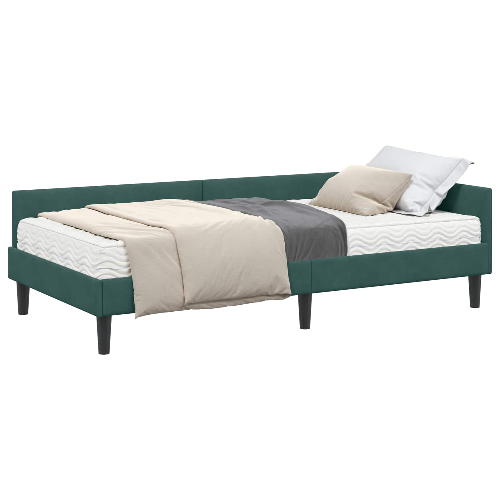 Hoekbedframe met Matras Anders 2 pcs Groen Fluweel is nu te koop bij PeponiXL, paradijselijk wonen!