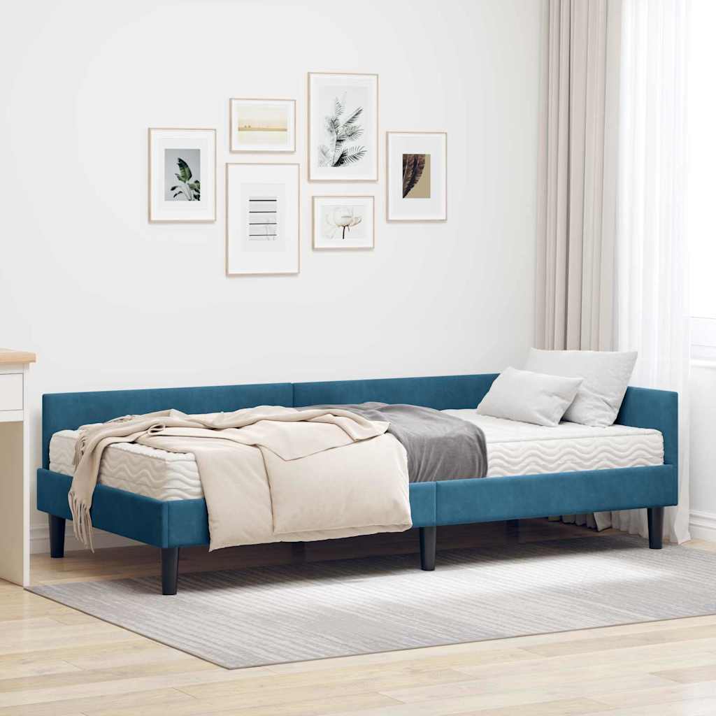 Hoekbedframe met Matras Anders 2 pcs Blauw Fluweel is nu te koop bij PeponiXL, paradijselijk wonen!