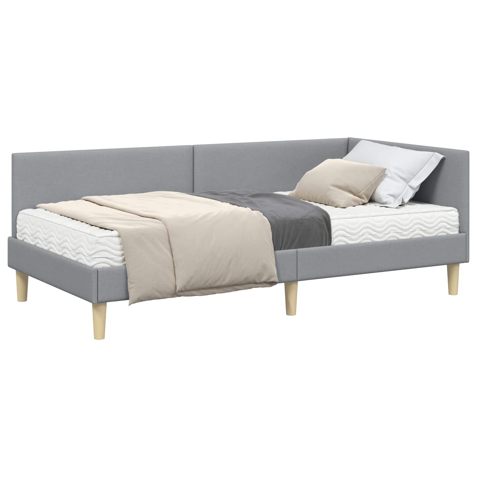 Hoekbedframe met Matras Anders 2 pcs Lichtgrijs Stof is nu te koop bij PeponiXL, paradijselijk wonen!