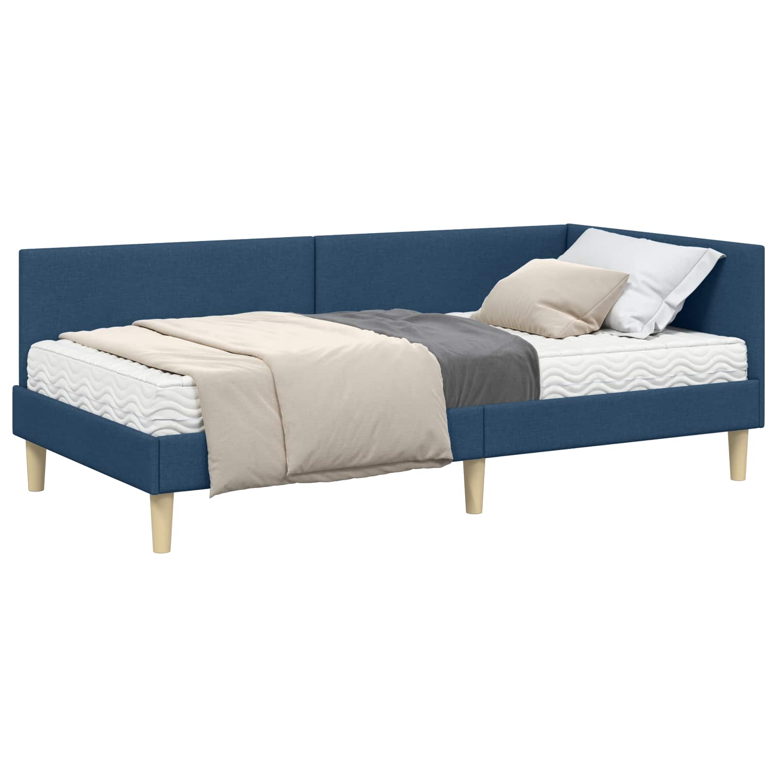 Hoekbedframe met Matras Anders met hoofdeinde 2 pcs Blauw Stof is nu te koop bij PeponiXL, paradijselijk wonen!