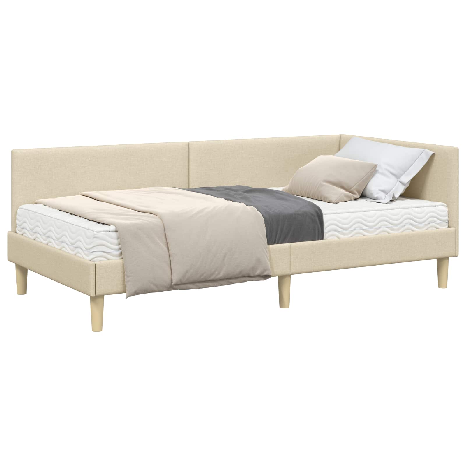 Hoekbedframe met Matras Anders met hoofdeinde 2 pcs Crème Stof is nu te koop bij PeponiXL, paradijselijk wonen!
