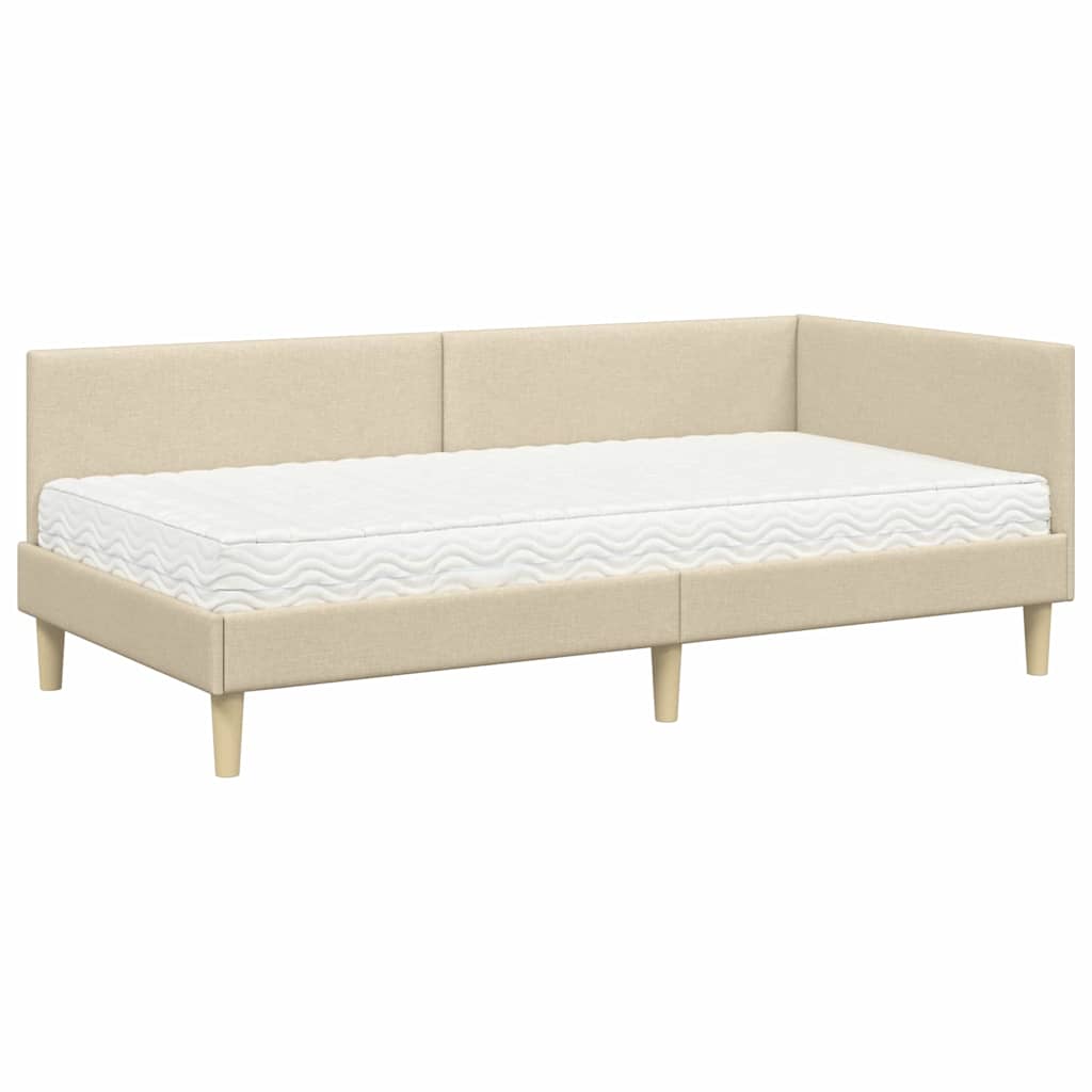 Hoekbedframe met Matras Anders met hoofdeinde 2 pcs Crème Stof is nu te koop bij PeponiXL, paradijselijk wonen!