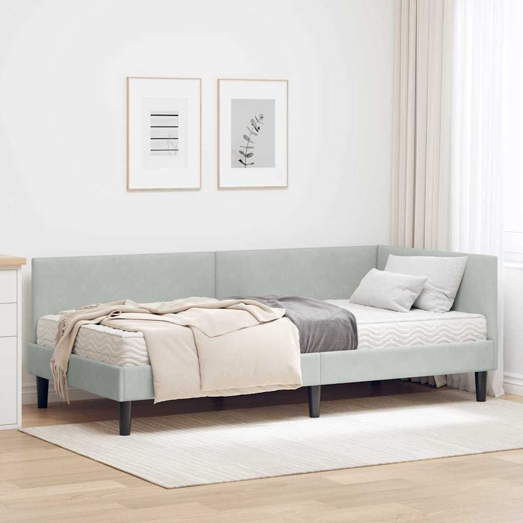 Hoekbedframe met Matras Anders 2 pcs Lichtgrijs Fluweel is nu te koop bij PeponiXL, paradijselijk wonen!