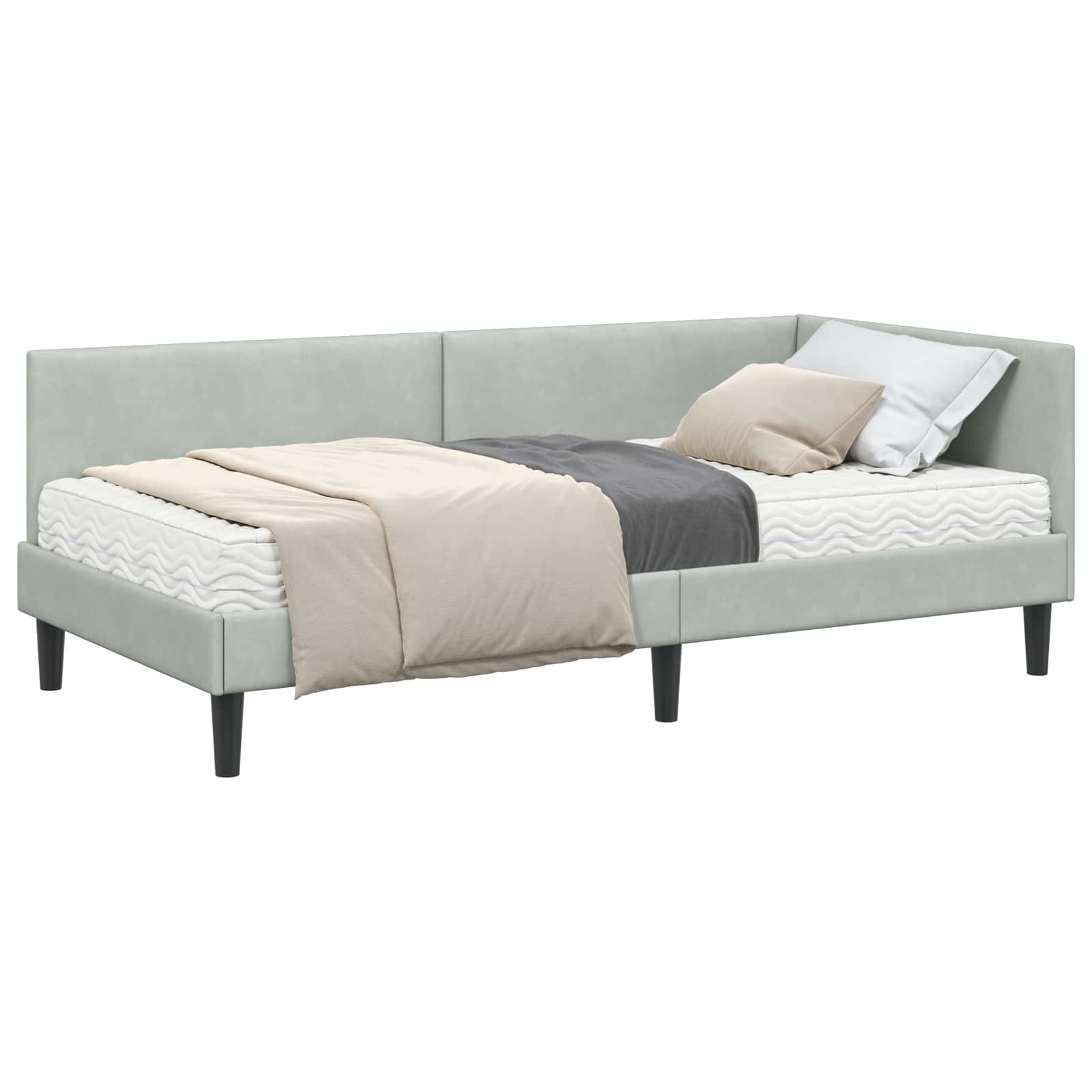 Hoekbedframe met Matras Anders 2 pcs Lichtgrijs Fluweel is nu te koop bij PeponiXL, paradijselijk wonen!