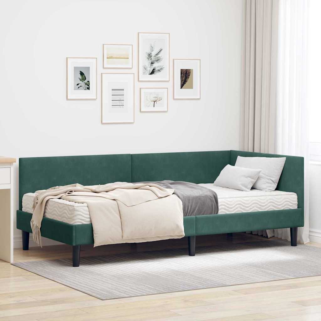 Hoekbedframe met Matras Anders 2 pcs Groen Fluweel is nu te koop bij PeponiXL, paradijselijk wonen!
